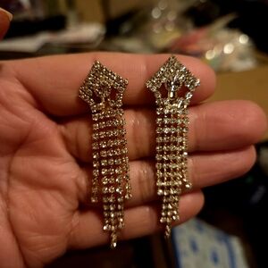 Gold Tone Tassel Crystal Drop Earrings - Women Jewelry